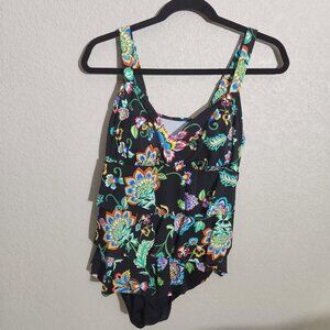 Croft & Barrow Swimsuit Womens 12 Floral Print Tiered Tankini Top Bathing Suit